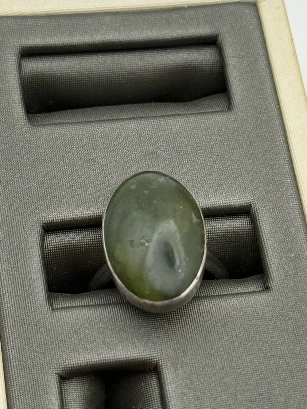 Oval sterling silver Green Jade Stone Ring